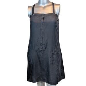 Ben Sherman 100% Silk Shift Dress w/ straps, Sheer Black, sz L